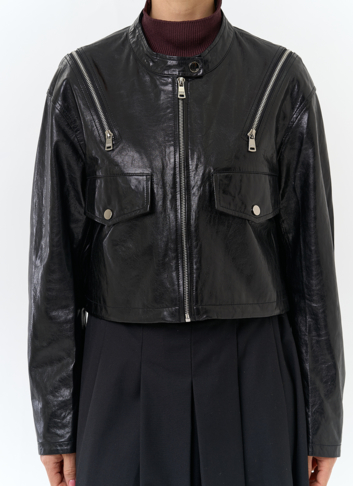 Куртка из натуральной кожи с декоративными молниями