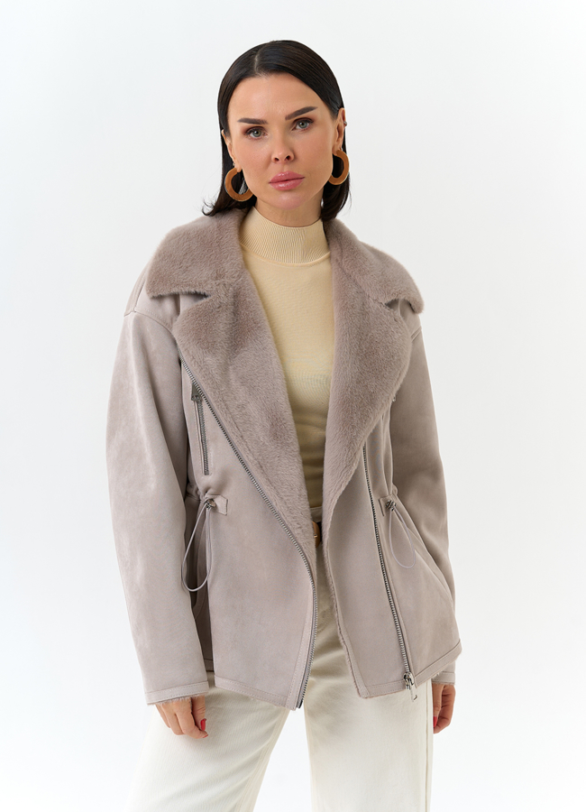 Женская дубленка из эко замши модель № 32694 универмаг малина