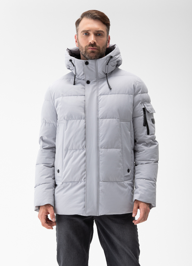 Мужской пуховик с капюшоном  модель № 27996 меха малина