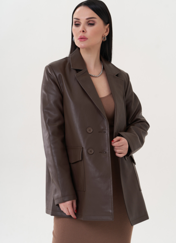 Пиджак коричневого цвета из эко кожи