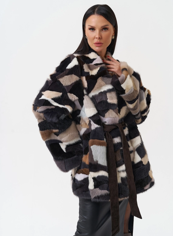 Шуба из меха норки с поясом