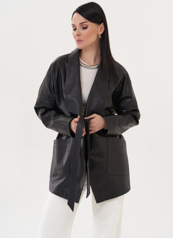 Кожаная куртка-пиджак с поясом