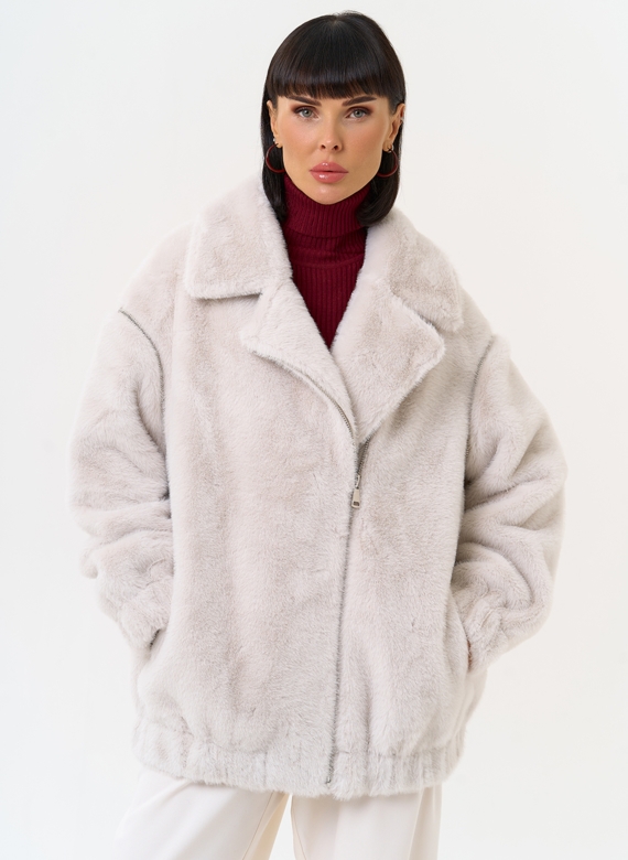 Женский бомбер из эко меха со съемными рукавами