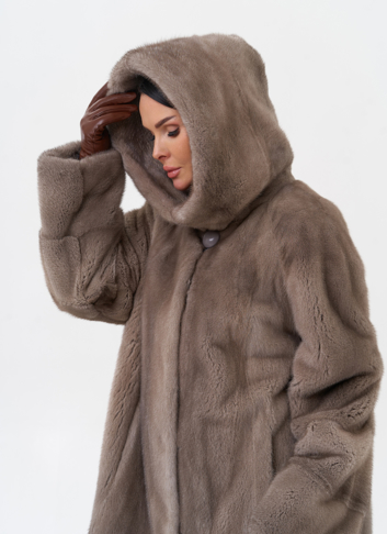 Норковая шуба с капюшоном 