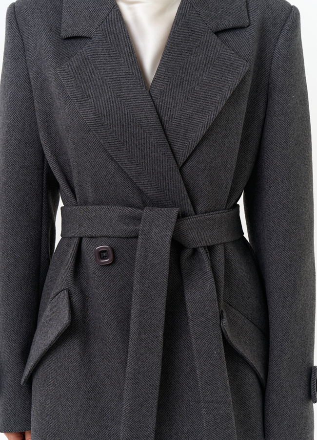 Женское длинное пальто с поясом модель № 32813 универмаг малина