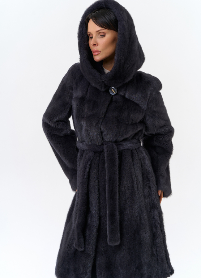 Норковая шуба с поясом модель № 31158 в рассрочку