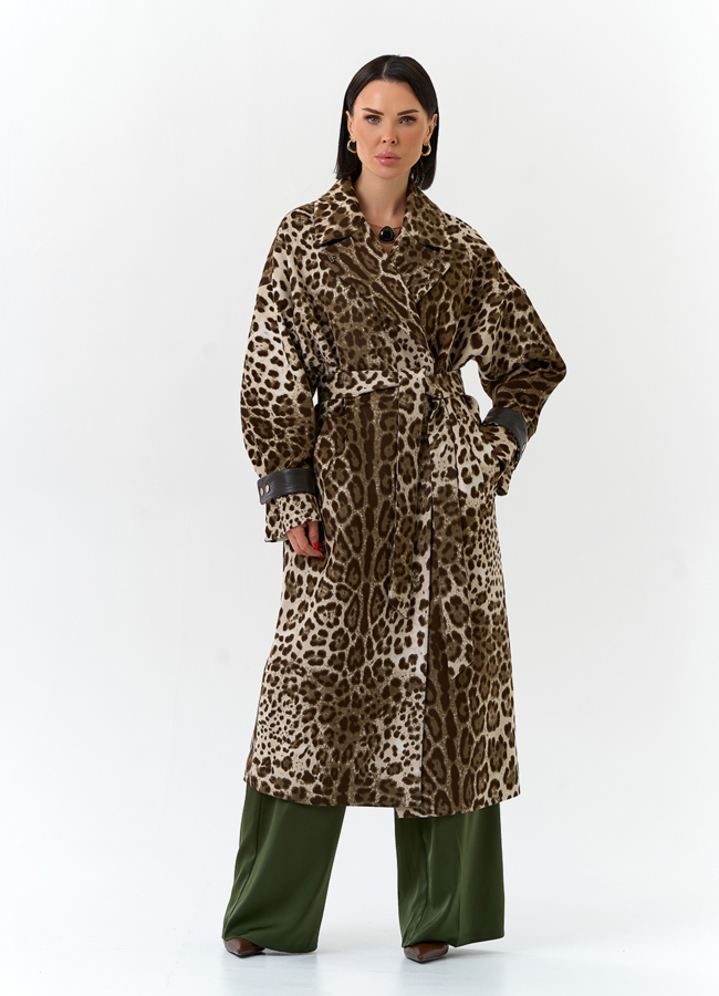 Женское пальто с анималистическим принтом модель № 32555 меха малина