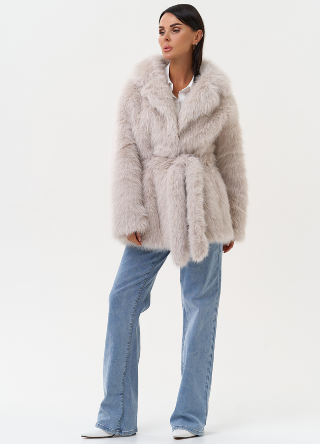 Женская шуба из эко меха в светло-сером цвете модель № 31242 универмаг малина