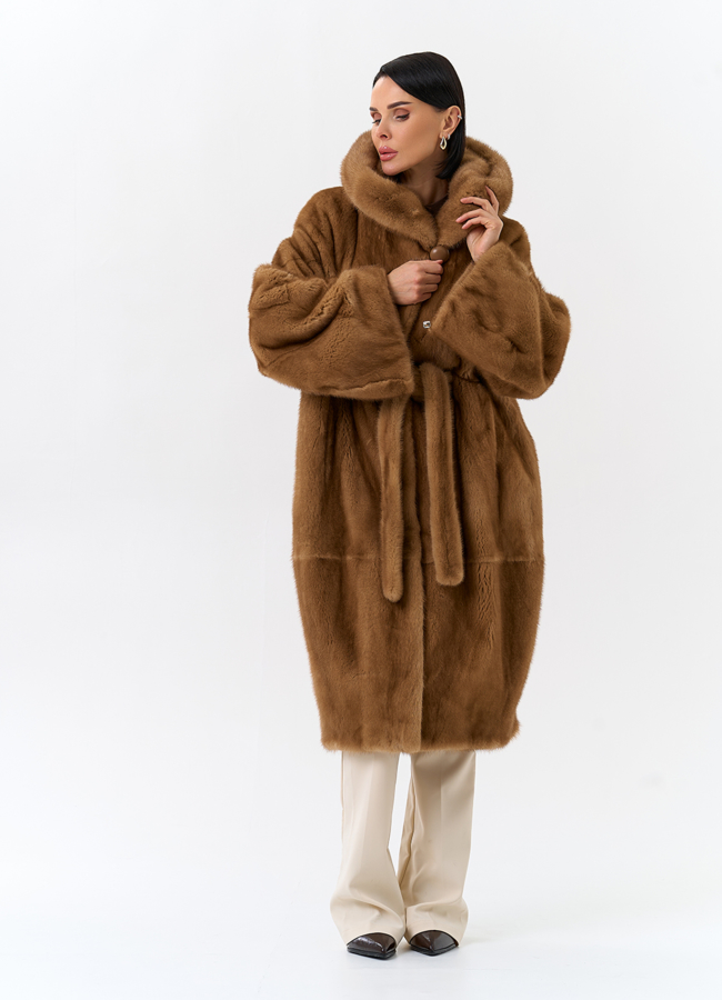 Шуба из меха норки с капюшоном модель № 32153 универмаг малина