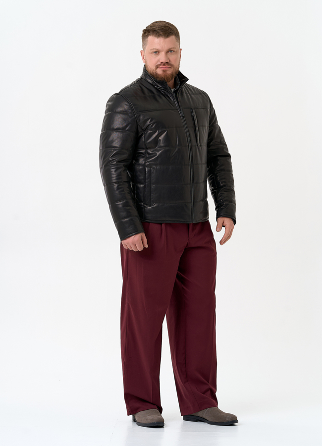 Мужская куртка из натуральной кожи с воротником стойкой модель № 32545 универмаг малина