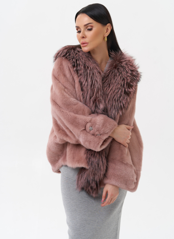 Короткая шуба из норки с чернобуркой