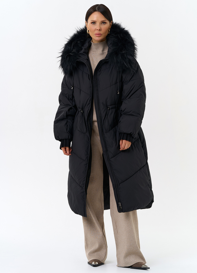 Женский пуховик с капюшоном из меха чернобурки модель № 31969 универмаг малина
