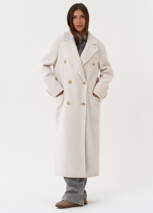 Длинное пальто из шерсти с английским воротником модель № 28537 в рассрочку