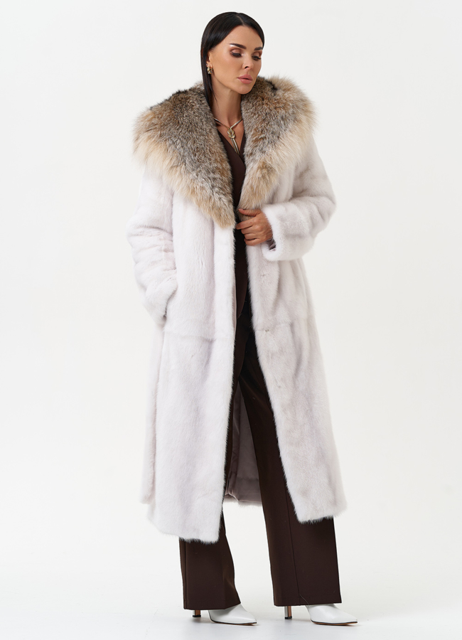 Женская шуба из меха норки с капюшоном из меха рыси модель № 29530 универмаг малина