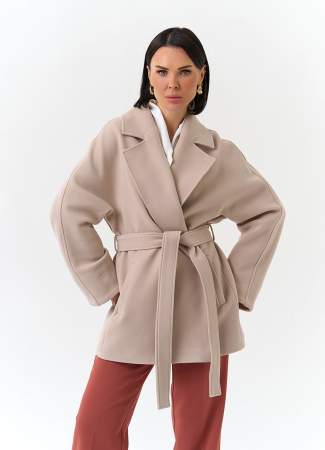 Женское укороченное пальто с английским воротником модель № 32639 меха малина