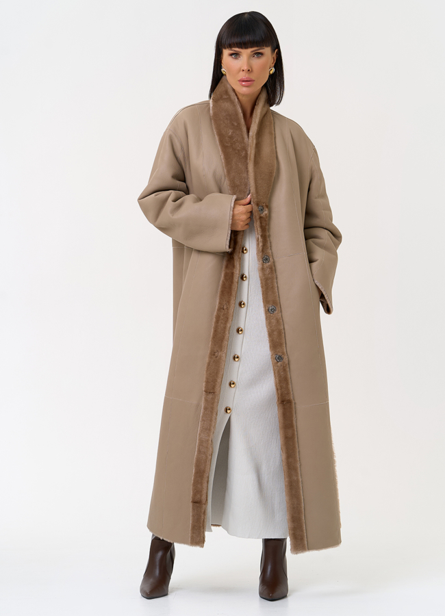 Двухсторонняя женская дубленка с декоративным поясом модель № 31632 универмаг малина