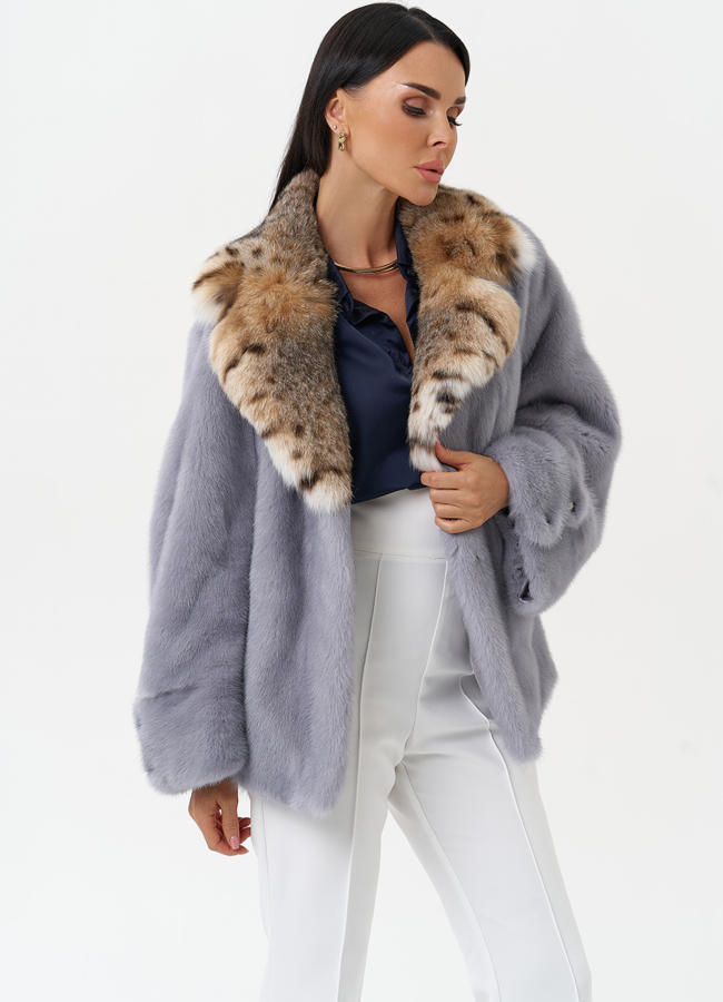 Куртка из меха норки с воротником их меха рыси модель № 31170 универмаг малина