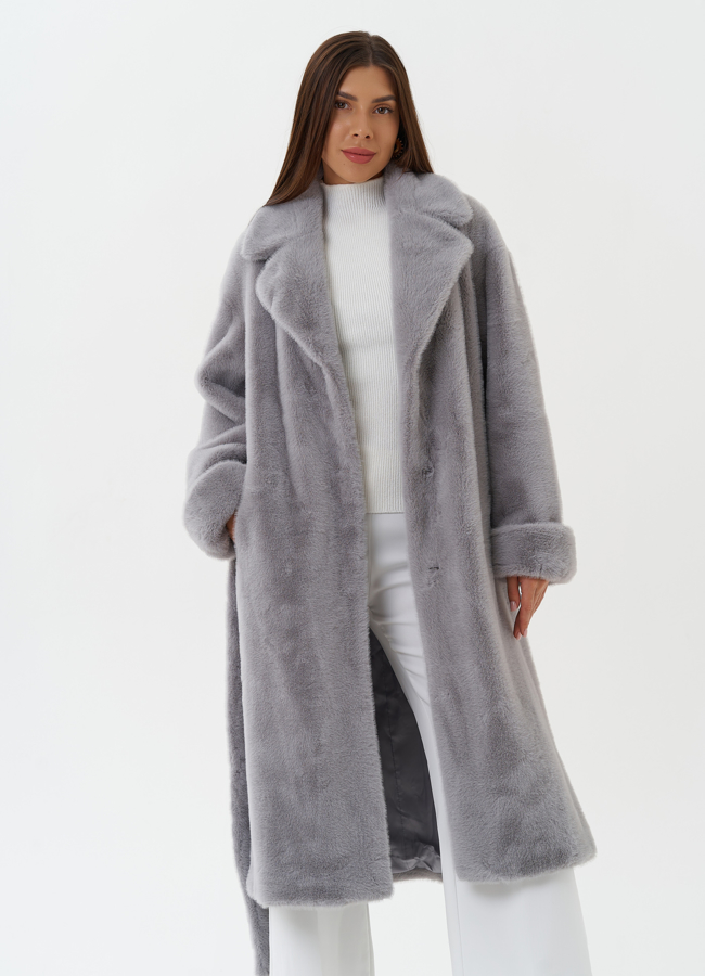 Пальто из эко меха с английским воротником модель № 27686 универмаг малина