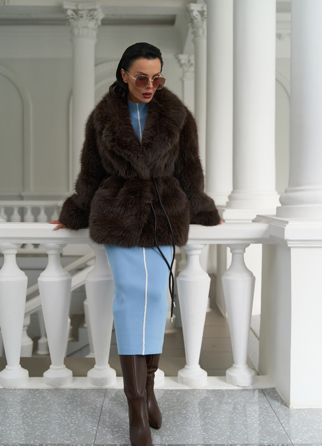 Женская шуба из эко меха с английским воротником модель № 31260 меха малина