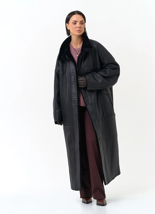 Женская двухсторонняя дубленка оверсайз модель № 34197 универмаг малина фото