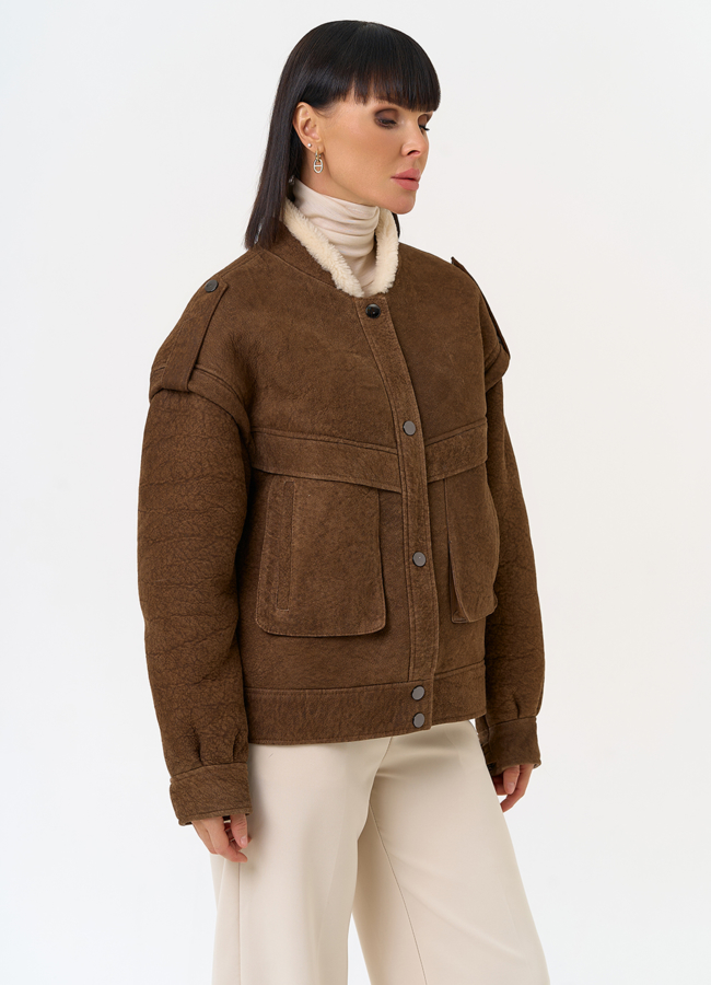 Женская натуральная дубленка в коричневом цвете модель № 31775 универмаг малина