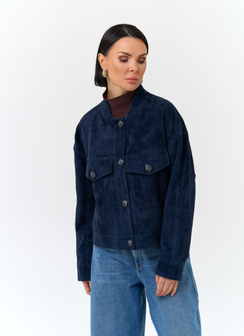 Женская куртка из натуральной замши синего цвета