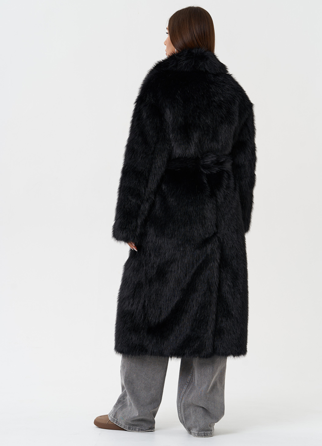 Длинное пальто из эко меха под песца модель № 28689 универмаг малина