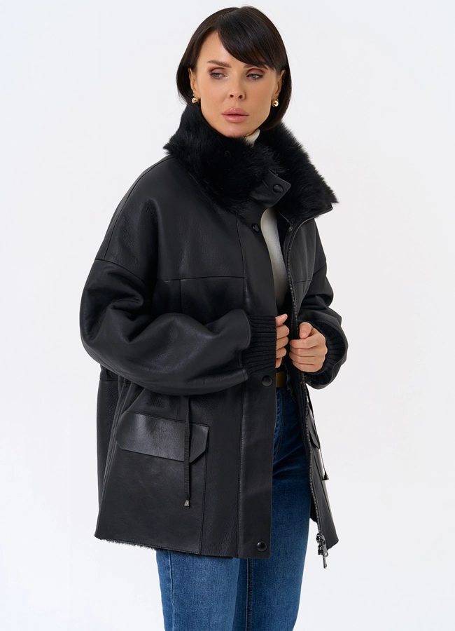 Женская натуральная дубленка с воротником стойкой модель № 31930 универмаг малина фото