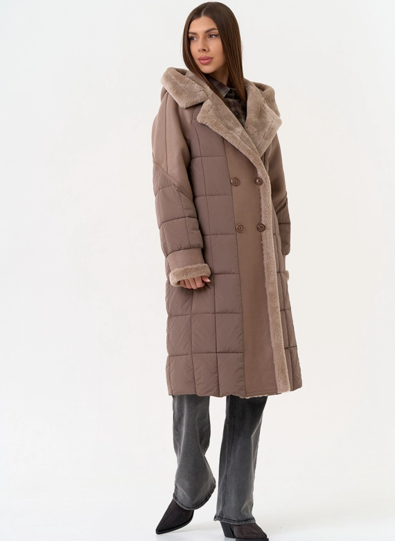 Комбинированный пуховик из эко кожи