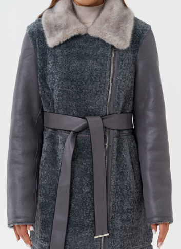 Длинная дубленка из эко кожи