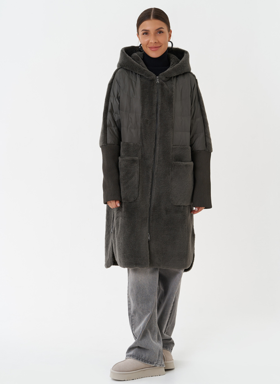 Женское утепленное пальто с капюшоном