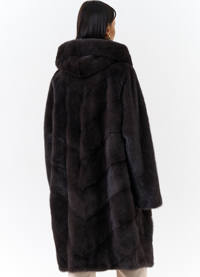 фото Шуба из норки с капюшоном модель № 31176
