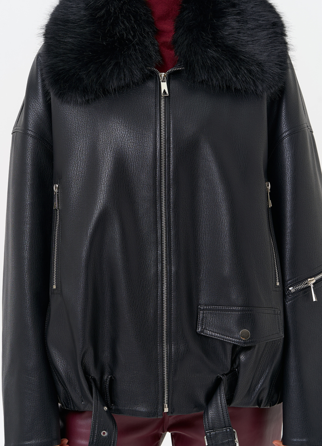 Женская утепленная куртка из эко кожи черного цвета модель № 30708 универмаг малина