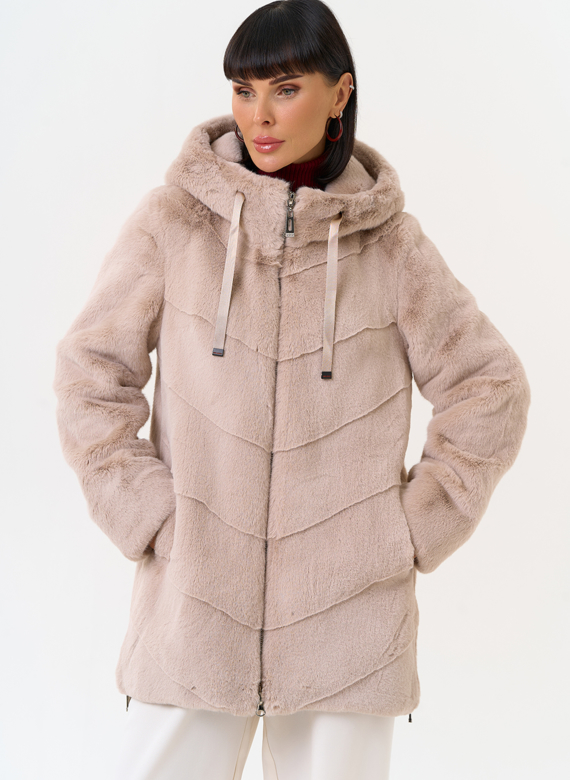 Женская шуба из эко меха с капюшоном