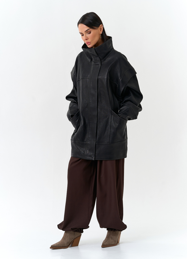 Женская куртка из натуральной кожи со съемными рукавами модель № 32873 в рассрочку