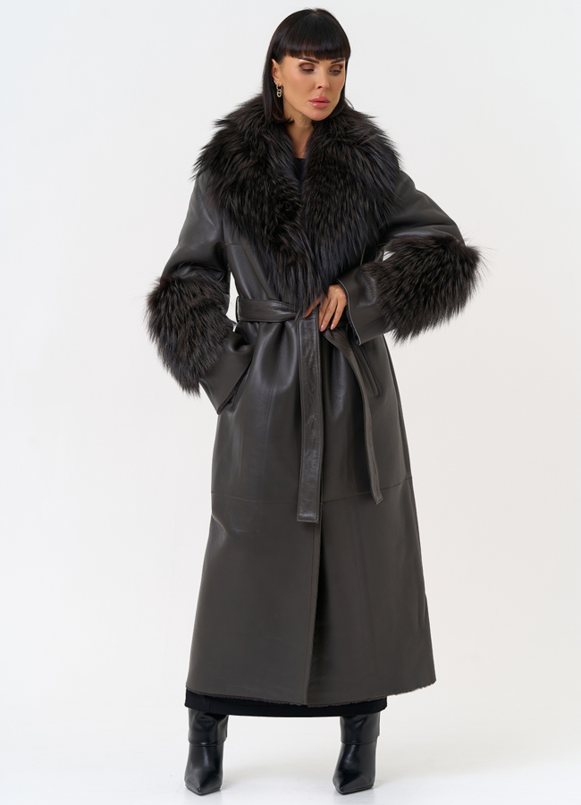 Женская натуральная дубленка с отделкой из меха лисы модель № 31610 универмаг малина