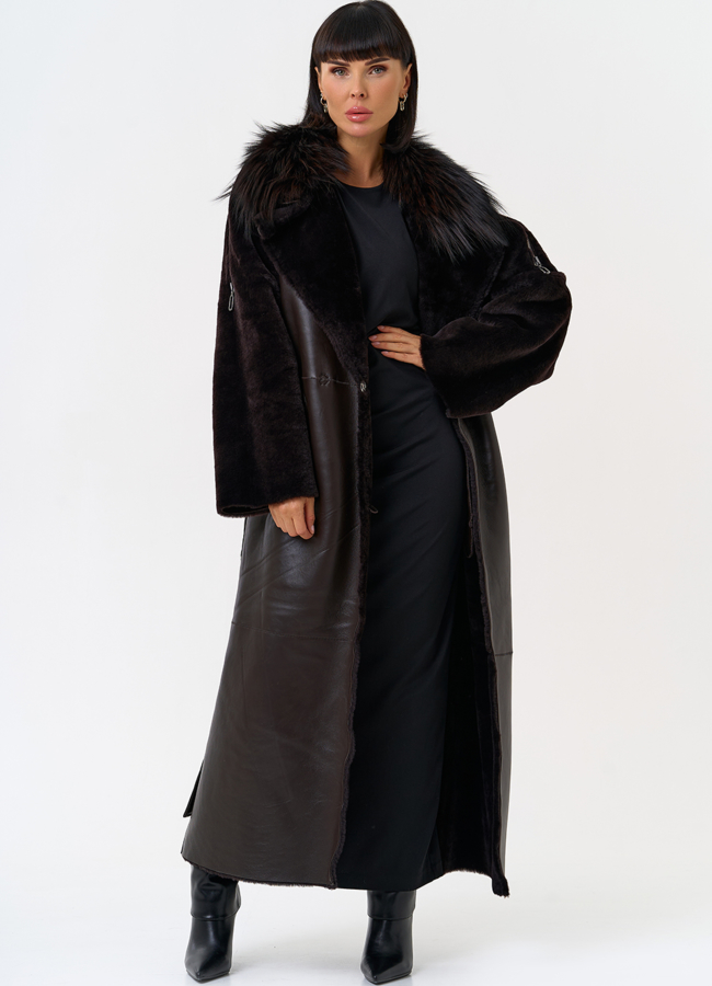 Женская натуральная дубленка с воротником из меха лисы модель № 31609 универмаг малина