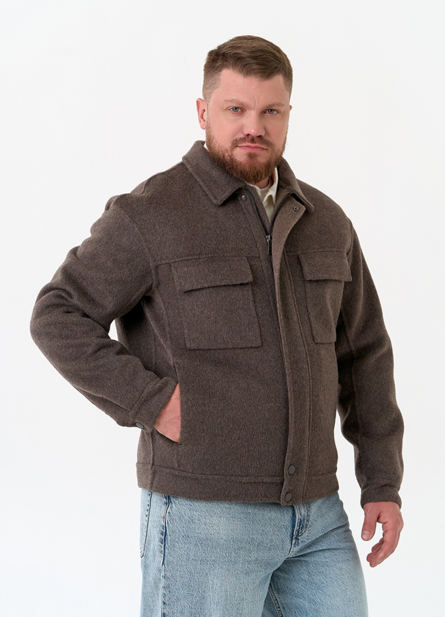 Мужское укороченное пальто модель № 32860 меха малина