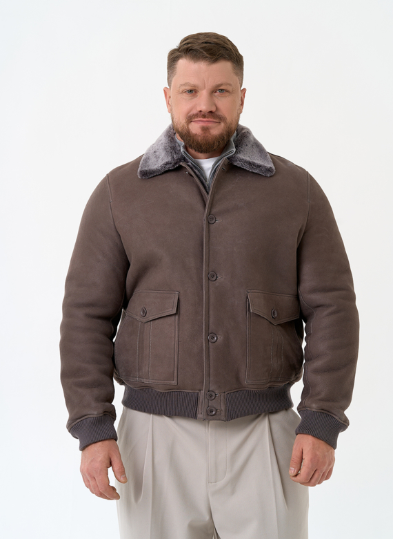 Мужская натуральная дубленка бомбер