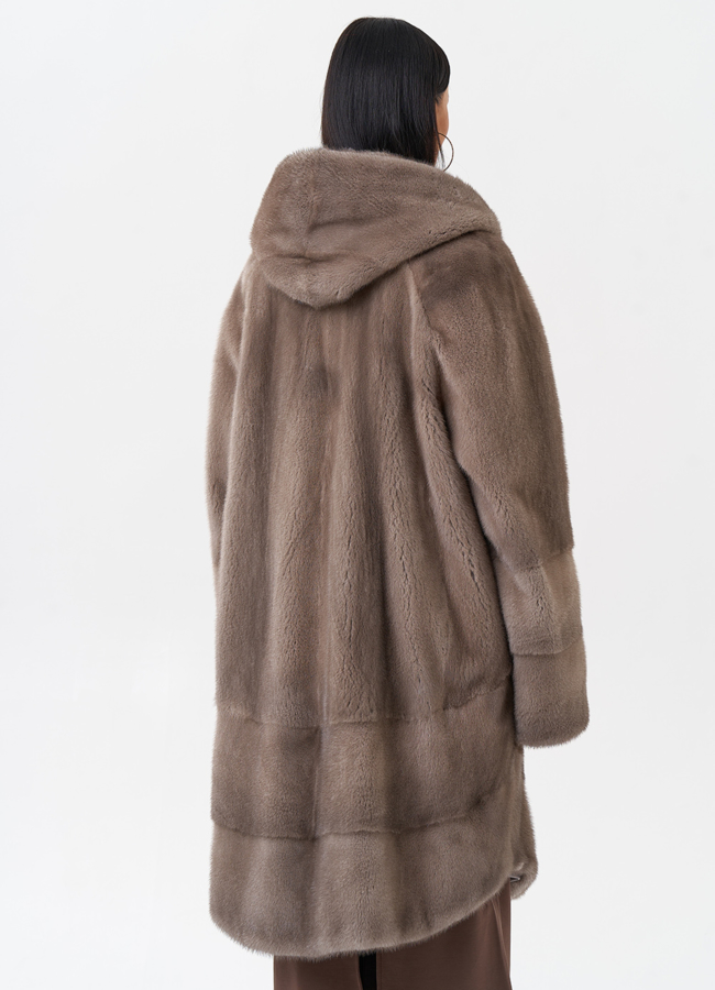 Норковая шуба с капюшоном  модель № 29095 в кредит