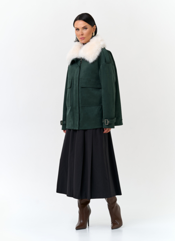 Женская куртка из эко замши с отделкой из эко меха