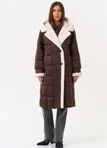 Комбинированный пуховик из эко кожи