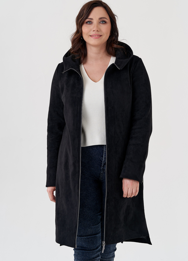 Полупальто из эко замши на утеплителе с капюшоном модель № 80236 универмаг малина