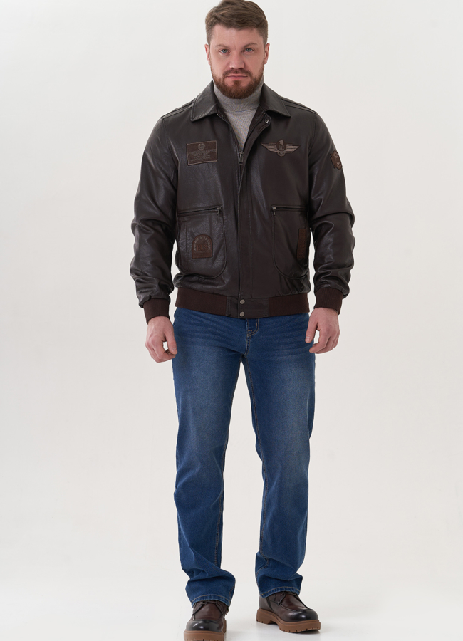 Мужская куртка из эко кожи модель № 26786 меха малина