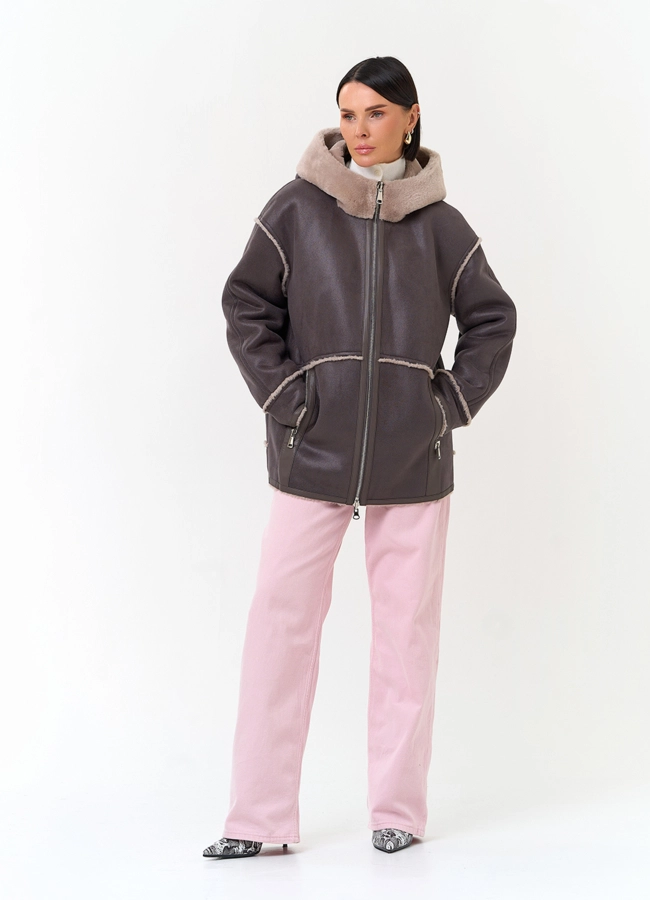 Женская дубленка из эко замши модель № 33893 в рассрочку