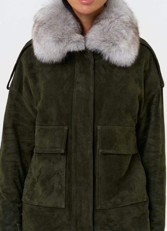 Короткий пуховик из натуральной замши модель № 31363 в рассрочку